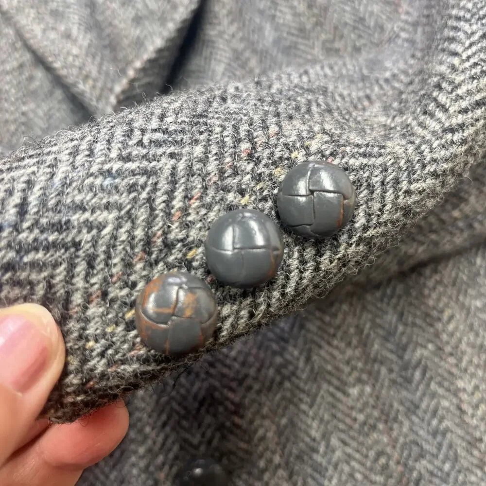 Harris Tweed Mens Herringbone Blazer Jacket 44R Pure Scottish Wool Unstructured
